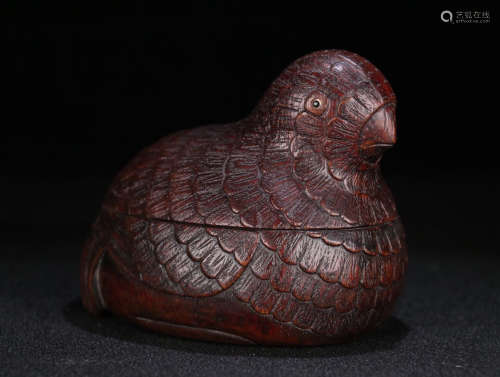 A CHENXIANG WOOD  BIRD SHAPE CARVED BOX