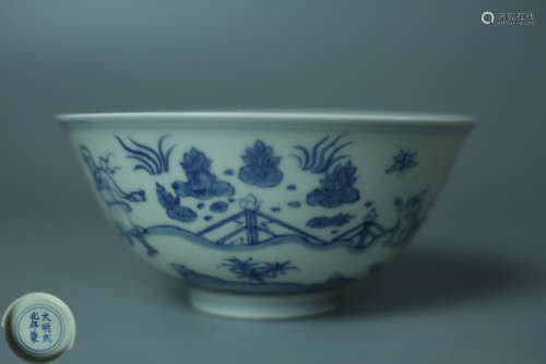 A STORY-TELLING BLUE AND WHITE PORCELAIN BOWL