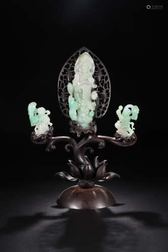 A SET OF 3 PIECES JADEITE GUANGYIN STORY ORNAMENT