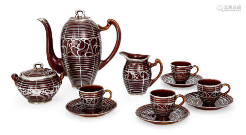20世纪初 英国棕色瓷嵌银咖啡/茶具 （一套）