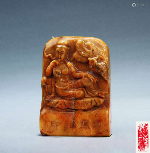 清 寿山石雕观音印章