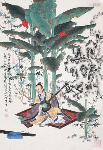 任重 蕉荫高士 立轴 设色纸本