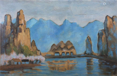 涂克 风景 镜框 布面油画