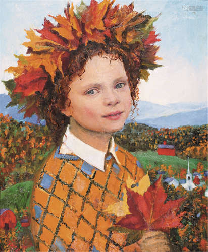 瓦西里耶娃·玛丽亚 花环女孩 镜框 布面油画