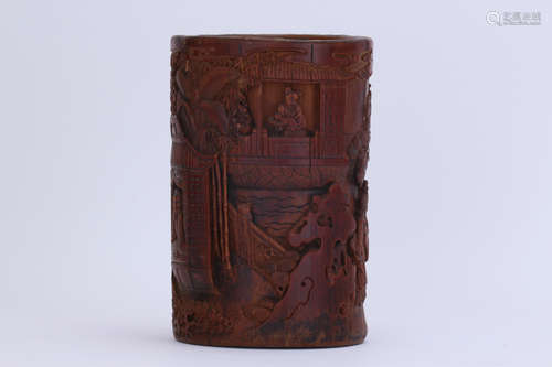 A Chinese Carved Bamboo Brush Pot