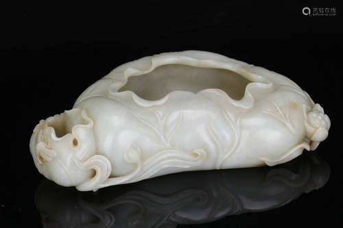 A Chinese Carved Jade Brush Washer