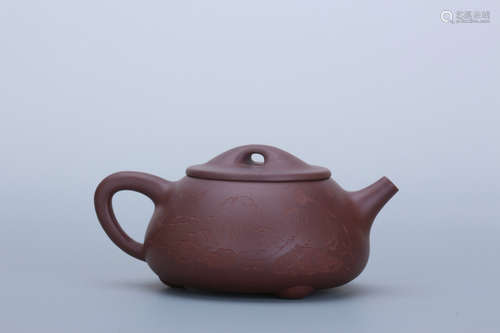 A Chinese Carved Yixing Clay Tea Pot