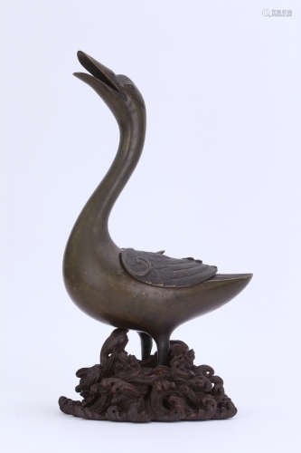 A Chinese Bronze Duck-Shape Incense Burner