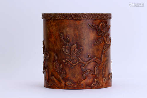 A Chinese Carved Huangyang Brush Pot