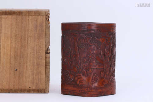 A Chinese Carved Bamboo Brush Pot