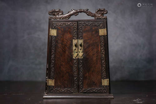 A Chinese Carved Rosewood Small Jewelry Cabinet