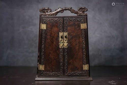 A Chinese Carved Rosewood Small Jewelry Cabinet