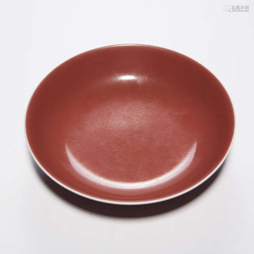 A Chinese Red Glazed Porcelain Plate