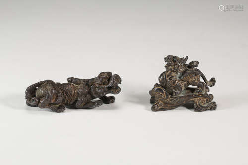 A Pair of Chinese Bronze Foo-Dog Paper Weight