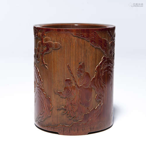 A Chinese Carved Jade Bamboo Brush Pot