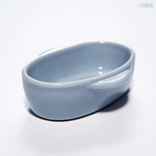 A Chinese Blue Glazed Porcelain Brush Washer