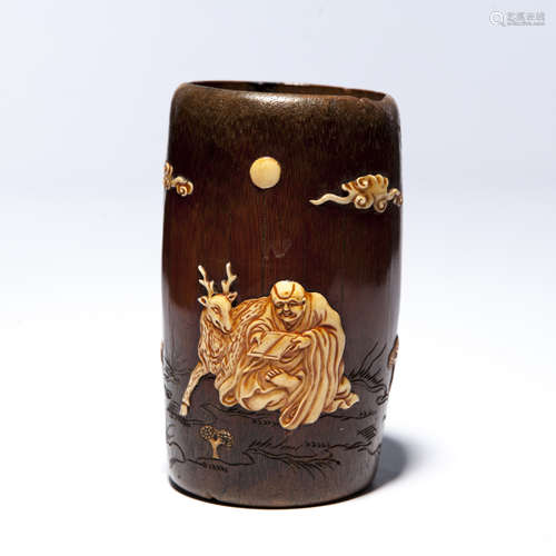 A Chinese Carved Jade Bamboo Brush Pot