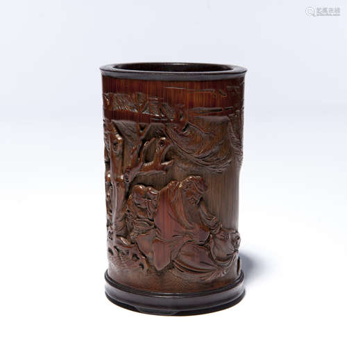 A Chinese Carved Jade Bamboo Brush Pot