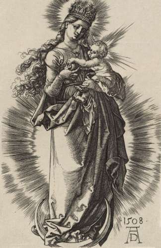 阿尔布雷希特·丢勒（1471～1528） 弯月上头戴星冠的圣母 蚀刻版画