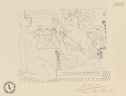 巴勃罗·毕加索（1881～1973） 正在思考雕塑群的模特 石版画