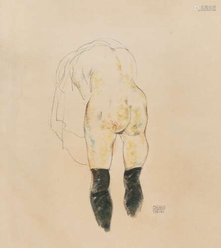 埃贡·席勒（1890～1918） 1914年作 人体素描 纸本水彩