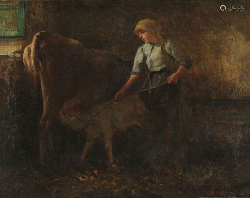 朱塞佩·马格尼（1869～1956） 马厩 布面油画