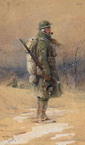 阿尔弗雷德·乔治·霍恩（1869～1954） 1918年作 士兵 纸本水彩