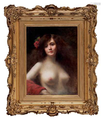 安杰洛·阿斯蒂（1847～1903） 戴花的年轻女子 布面油画