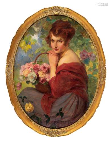 鲁道夫·耶利内克（1880～1950） 1919年作 女子与花篮 纸板油画