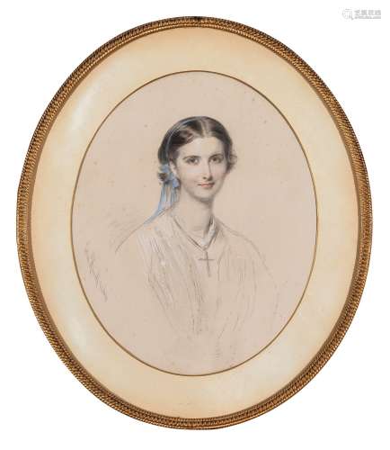 埃德蒙·哈维尔（1819～1894） 1864年作 夏洛特·海伦娜肖像 纸本色粉