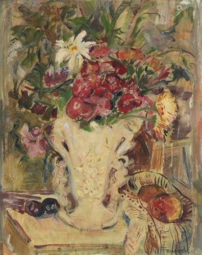 特蕾莎·伯恩斯坦（1890～2002） 有花的花瓶 木板油画