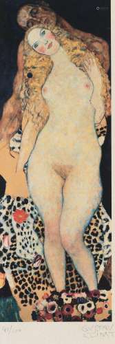 古斯塔夫·克林姆特（1862～1918） 亚当和夏娃 丝网版画
