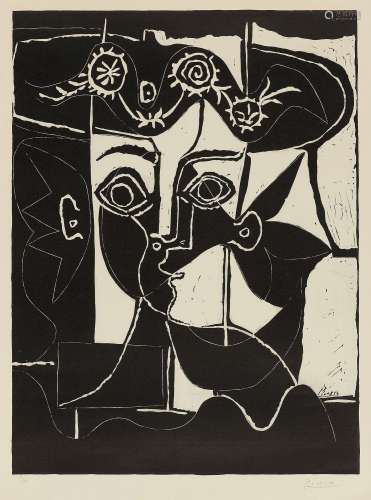 巴勃罗·毕加索（1881～1973） 戴帽子的女孩 麻胶版画