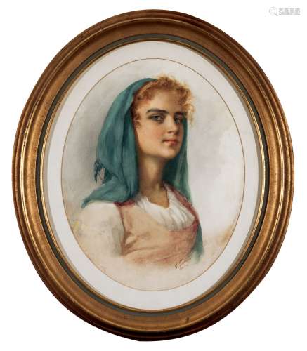 维托里奥·泰萨里（1860～1947） 少女肖像 纸本水彩