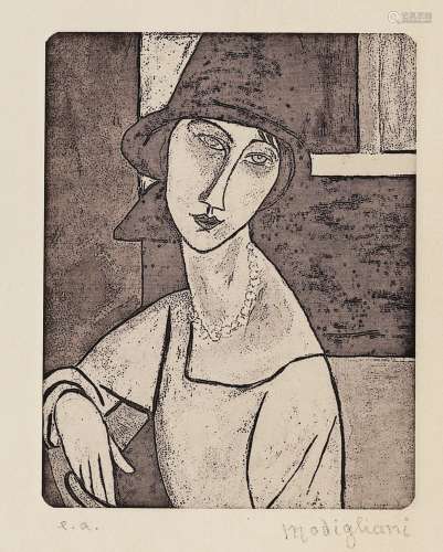 阿梅代奥·莫迪利亚尼（1884～1920） 带帽子的女子 纸本版画