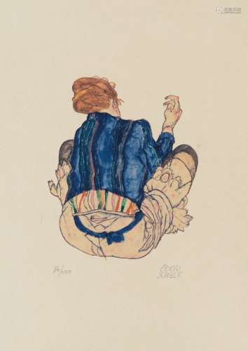 埃贡·席勒（1890～1918） 坐着的女子 纸本版画