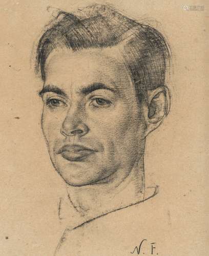 尼古拉·费欣（1881～1955） 弗兰克·沃尔特肖像 炭笔素描