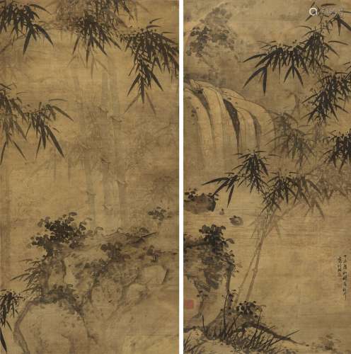 诸昇（1617～1691） 1667年作 竹子对屏 立轴 水墨绢本