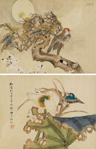 任伯年（1840～1896） 花鸟 （二帧） 镜心 设色纸本