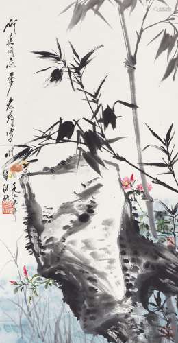 唐云（1910～1993） 1975年作 竹石图 立轴 设色纸本
