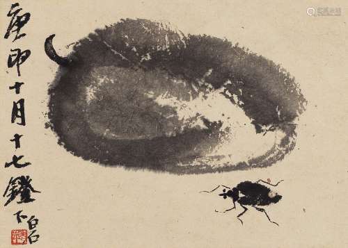 齐白石（1864～1957） 1920年作 冬瓜天牛 镜心 水墨纸本