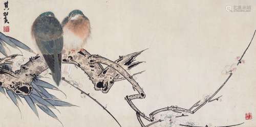 张其翼（1915～1968） 白梅翠鸟 镜心 设色纸本