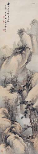 祁崑（1894～1944） 1942年作 秋山萧寺图 立轴 设色纸本