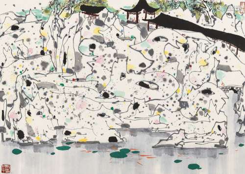 吴冠中（1919～2010） 狮子林 镜框 设色纸本