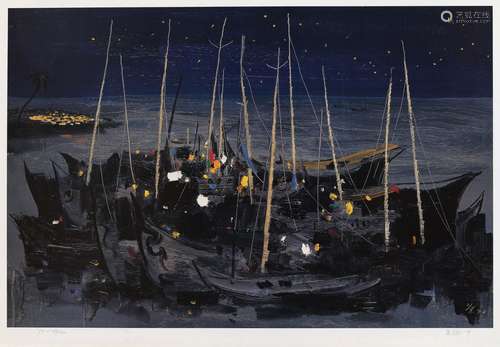 吴冠中（1919～2010） 海之夜 镜心 纸本·版画