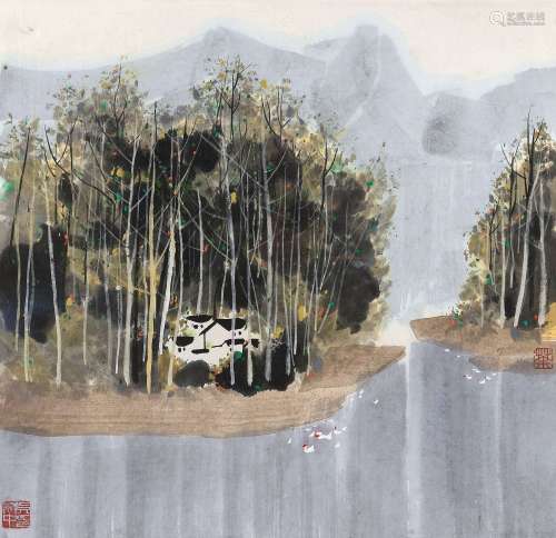 吴冠中（1919～2010） 达活泉 镜框 设色纸本