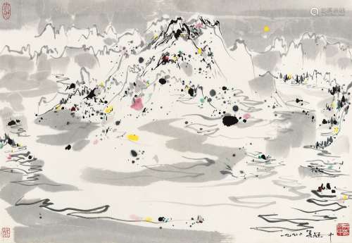吴冠中（1919～2010） 1990年作 月下玉龙山 镜框 设色纸本