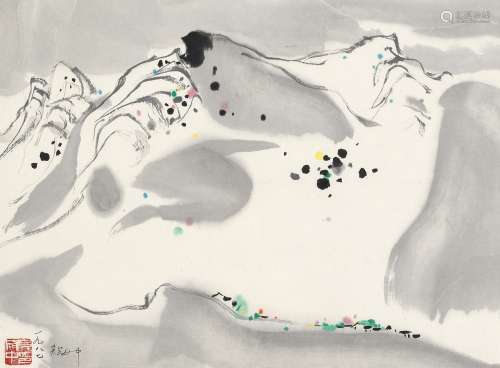 吴冠中（1919～2010） 1987年作 玉龙雪山 镜框 设色纸本