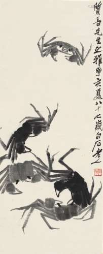 齐白石（1864～1957） 1947年作 蟹趣图 立轴 水墨纸本