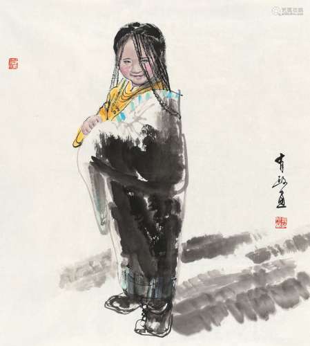 王有政 藏族儿童 镜心 设色纸本